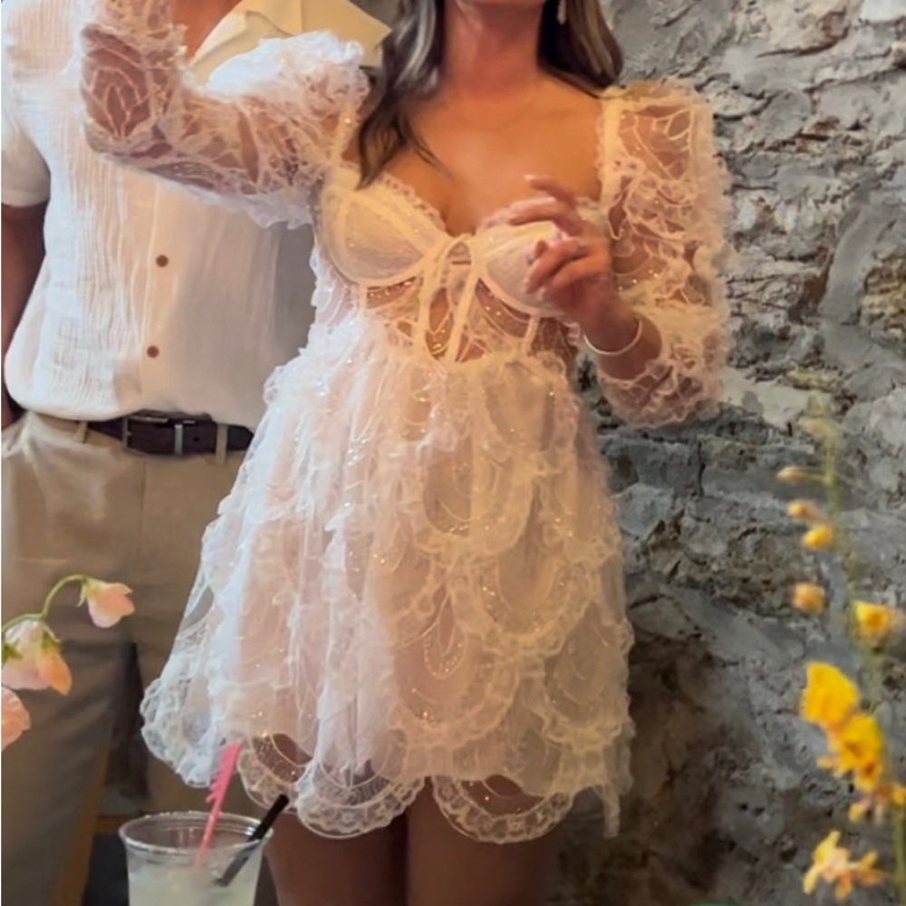 For Love and Lemons Tayla Mini Dress In White